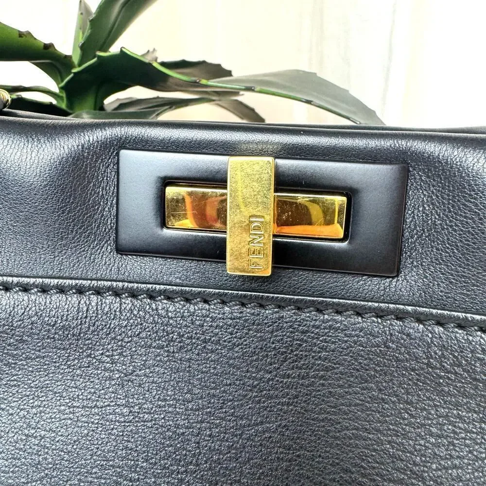 Fendi Black Calf Leather Iconic Peekaboo Medium GHW‎ Authentic CoA Bag Purse